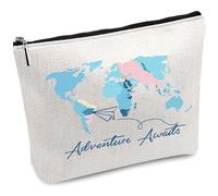 CREATCABIN World Map Canvas Makeup Bags Cosmetic Bag Multi Purpose Pen Case Iron on Transfe Metal Zipper Sublimation Blanks Bag Purse Pouches for Toiletry Travel School 10 x 7Inch-Adventure Awaids
