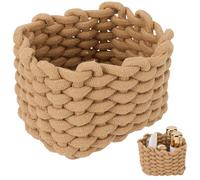 CREATCABIN Woven Small Baskets Cotton Rope Baskets for Organization Bin Camel Boho Square Storage Basket Mini Tiny Baskets for Nursery Cosmetics Living Room Bathroom Shelves Home Decor 7x5x6Inch