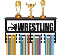 CREATCABIN Wrestling Medal Hanger Display Trophy Display Shelves Rectangle 3 Row Hold 60+ Medals Black Iron Wall Mount Frame Rack Athletes Holder Shelf for Wrestling Sport Races Cheer 15.7 x 7.9 Inch