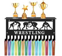 CREATCABIN Wrestling Medal Hanger Display with Shelf Trophy Medal Holder Sports Frame Hooks Hanging Awards Wall Mount Rack for Holding up Over 70 Wrestler Badges Organizer 11.8 x 5.1Inch
