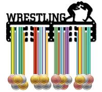 CREATCABIN Wrestling Medal Hangers Display Medal Holder Sports Rack Wall Mount Frame Iron Stand Metal Medal Hook Lanyard Ribbon Organizer for Hanging Over 40 Medals Awards Medalist Black 11.4x5.1Inch