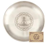 CREATCABIN Yoga Meditation Ritual Plate Stainless Steel Offering Bowl Flat Round Tray Offering Bowl Candle Holder with Divination Card Jewelry Dish for Smudging Incense Burner 5.55Inch