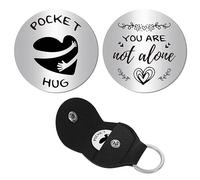 CREATCABIN You are Not Alone Pocket Hug Token Hand Black Heart Long Distance Relationship Keepsake Keychain Stainless Double Sided Coin with Leather Clip for Bestie Friends Inspirational Gift 1.2Inch