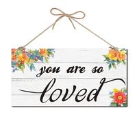 CREATCABIN You are So Loved Floral Sign Wood Plaque Hanging Sign Retro Flower Wall Decor Art with Jute Twine Inspirational Decor Gifts for Front Door Farmhouse Housewarming 12x6Inch
