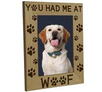 CREATCABIN You had me at Woof Picture Frame Dog Pet Paws 4x6 Vertical Memorial Wood Photo Frames Engraved Display Wooden Tabletop Frame for Hanging Wall Gallery Birthday Christmas Home Gift Desk Decor