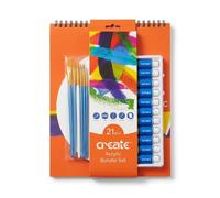 Create 21-Pc Acrylic Paint Bundle Set with 12 Colours, Brushes, Palette, Knives & 9"x12" Pad - Complete Acrylic Paints Set Starter Kit for Beginners & Artists - Craft Supplies Gift