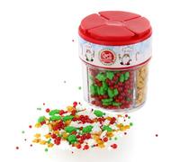 Create A Cake Christmas Sprinkle Mix | 4 Different Magical Cake Decoration Sprinkles For Baking, Desserts, & Ice-Cream | Holly & Berries, Snowflakes, Gold Stars, Red & Green Non-Pareils | 74g