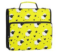 Create-a-high-quality-seamless-pattern-featuring-cute-cartoon-sheep-with-black-faces-and-white-wool- Zipper Binder D-Rings File Folder, Expanding Organizer with Shoulder Strap & Handle, 3 Ring Binders