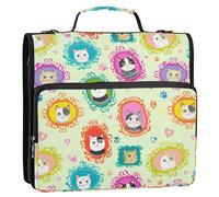 Create-a-high-quality-seamless-pattern-featuring-cute-cat-faces-inside-ornate-and-colorful-picture-f Zipper Binder D-Rings File Folder, Expanding Organizer with Shoulder Strap & Handle, 3 Ring Binders