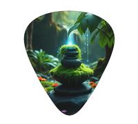 Create a serene guitar picks in three different thicknesses, suitable for electric guitar and band players
