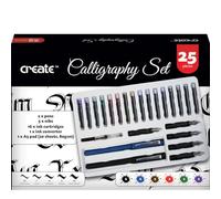 Create Calligraphy Set - 25 Piece Set Fountain Pens | for Writing, Includes (2) Calligraphy Pens, (5) Nibs, (16) Calligraphy Ink Colours, (1) A5 Pad | Perfect for Professionals, Adults & Beginners