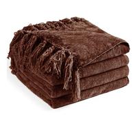 CREATE Chenille Throw Blanket - 50"X 60", Soft Cozy Blanket with Fringe Tassel for Bed, Sofa, Chair - Lightweight Knitted Decorative Farmhouse Boho Throw - Dark Brown