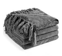 CREATE Chenille Throw Blanket, 50"X 60", Soft Cozy with Fringe Tassel, Lightweight Knitted Decorative Farmhouse Boho Throw for Bed, Sofa, Chair, Dark Grey