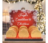 Create Cherished Holiday Memories with Our Personalised Christmas Chocolate Coin Advent Calendar - A Festive Keepsake with Custom Name, Chocolate Slots, 17 Designs (Red with Snowflakes)