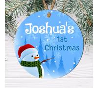 Create Cherished Memories with our Personalised 1st Christmas Bauble - Snowman Theme - Custom Name & Year - Festive Tree Ornament (Mdf Wood Indoor Use Only)