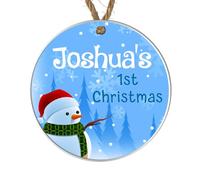 Create Cherished Memories with our Personalised 1st Christmas Bauble - Snowman Theme - Custom Name & Year - Festive Tree Ornament (Acrylic Indoor & Outdoor Use)