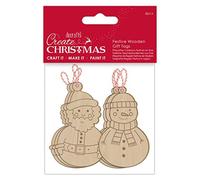 Create Christmas Craft Festive Wooden Gift Tags, 6 Pieces, Santa, Snowman, Gifts, Crafts, Presents, Name Tags, Kraft, Tie On Brown Jute Ribbon Twine, Place Cards, Favours