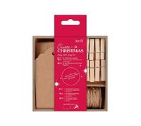 Create Christmas Craft Peg Gift Tag Kit, Natural 24 Pack, Gifts, Crafts, Presents, Name Tags, Kraft, Tie On Brown Jute Ribbon Twine, Place Cards, Favours
