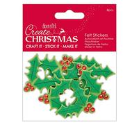 Create Christmas Felt Holly Stickers, Green, Pack of 8, Christmas Stickers for Kids and Adults, Ideal Labels for Card Making and Craft Projects, Kids Sticker Book and Scrapbook Stickers