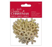 Create Christmas Glittered Wooden Toppers, Hexagon Snowflakes, Gold, Pack of 12, Suitable for Home, Wood Paint, Wooden Toys and Card Craft, Ideal for Christmas Decorations and Card Making Supplies