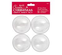 Create Christmas Plastic Clear Fillable Baubles 4 Pieces, 7cm, Craft, Decoration, Holidays, Tree Hanging, Seasonal Ornaments