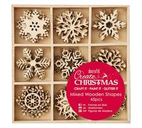 Create Christmas Small Mixed Wooden Shapes, Snowflakes, Brown, Pack of 45, Suitable for Home, Wood Paint, Wooden Toys and Card Craft, Ideal for Christmas Decorations and Card Making Supplies