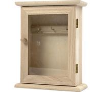 Create Crafts 57533 Creativ 1-Piece Wooden Key Cabinet with Glass Panel Door Metal Key Hooks,Medium