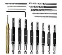 Create idea 18Pcs Hinge Drill Bit Set, Self Centering Drill Bits Center Punch L-Wrench with Replacement Drill Bits for Woodworking Door Window Cabinet Drawer Drilling Tools