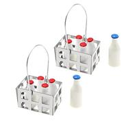 Create idea 2 Sets Miniature Milk Bottle Basket Set Dollhouse Milk Bottles Set with Basket Dollhouse Furniture Accessories for 1/6 or 1/12 Dollhouse Decor