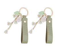 Create idea 2Pcs Lily of The Valley Flower Key Chain for Car Keys Leather Key Rings Handbag Key Chain with Grass Green Strap and Gold Clasp (1.7x18cm)