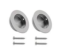 Create idea 2Pcs Round Recessed Handles Brushed 304 Stainless Steel Circular Flush Pull Hidden Cabinet Sliding Door Knobs with Screws 50x40x12mm