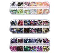 Create idea 3 Pack Multicolour Nail Glitter Paillettes Set Assorted Round Thin Shining Foils Flakes Art Supplies Decoration Manicure Make Up DIY Decals for Face Body Hair
