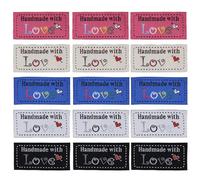 Create idea 50pcs Clothing Fabric Label Handmade with Love Sewing Label Sewing Decoration Label DIY Craft Gift Label 50x24mm Pink, Blue, Beige, Black, White