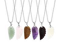 Create idea 6Pcs Natural Stone Angel Wings Pendant with 6Pcs Chain Necklace Set Mixed Color Jewelry Carved Gemstone Charm