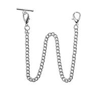 Create Idea Pocket Watch Albert Vest Chain With T Bar & Lobster Clasps - 14 Inch Classic Metal Chain Link & Stand - Single Link Vest Belt - Silver Plating
