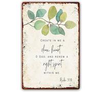 Create In Me A Clean Heart O Lord, Psalm 51:10 Bible Wall Art Scripture Decor Modern Farmhouse Kitchen Decorative Artwork Prints 8"x12"