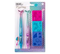 CREATE IT! - Mermaid Body Markers 2PK + 3 Stencils | Body Markers with Mermaid Stencils | Quick Dry Ink | Temporary and Creative Designs