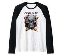 Create or Die - Skull with Pencils Raglan Baseball Tee