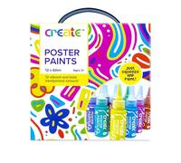 Create Poster Paint Set 12 pcs - 60 ml Washable Pigmented Colors for Paper, Card and Crafts - Bright Water Based Paints for Home, School and Studio - Holiday Art Supplies and Season Gift List