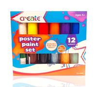 Create Poster Paint Set - 12 Water-Based Washable Colours | Includes Metallic Gold, Silver & Glitter | Acrylic Paint Tube Set for Posters, Projects, DIY Projects, Crafts, Decorations, and More