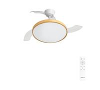 CREATE / Wind Clear Studio M/Ceiling Fan with Light in White and Light Wood with Remote Control / 40W, Timer, Ø 108 cm, Retractable Blades, 3 Light Settings, Summer-Winter Function