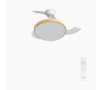 CREATE / Wind Clear Studio S/Ceiling Fan with Light (White and Light Wood) with Remote Control / 40W, Timer, Ø 91 cm, Retractable Blades, 3 Light Settings, Summer-Winter Function