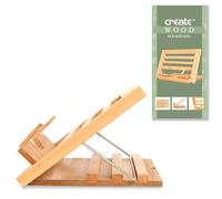 Create Wood Bookstand with Flip-Up Page Holders - Durable Beechwood Book Stand with Adjustable Angle Design - Wooden Book Holder for Reading, Cooking, & Painting
