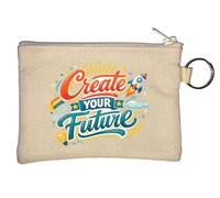 Create Your Bright Future Now Key Chain Coin Purse Beige