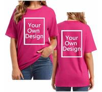 Create Your Own Hot Pink Plus Size Custom T Shirt - Personalised Summer Oversized Loose Tops with Front and Back Printing
