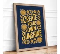 Create Your Own Sunshine Typography Framed Wall Art Print A4 (29.7×21cm) Oak, Wall Decor for Living Room, Bedroom, Office & Home, Ready to Hang, Art Gift