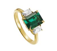 Created Brilliance Women's Murphy Created Emerald & Lab Grown Diamond Three Stone Ring in Gold | Size: Medium Created Brilliance Gold M