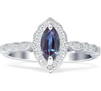 Created Marquise Alexandrite Ring for Women - Vintage Art Deco 925 Sterling Silver Wedding Engagement June Birthstone (O)