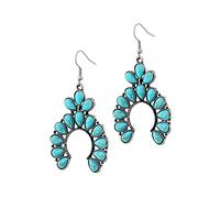 Created Turquoise Earrings for Women, Ethnic Bohemian Flower Created Turquoise Bead Dangle Drop Earrings, Vintage Boho Hippie Jewelry Gift