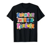 Created with A Purpose Colorful Positive Teacher Quote Art Value Graphic T-Shirt, Men, Black, M